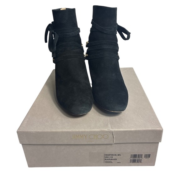Jimmy Choo Shoes - Jimmy Choo Houston 45 Black Suede Wrap Tie Ankle Boots Gold Hardware‎ 38.5